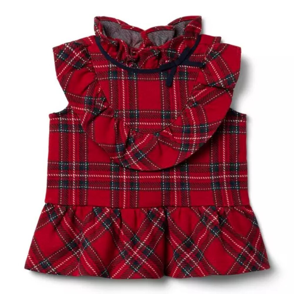 Janie and Jack Tartan Ruffle Peplum Top red, blue, white 3T